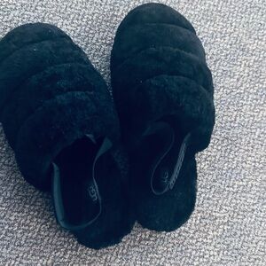 UGG Black and Teal Fluffy Slippers